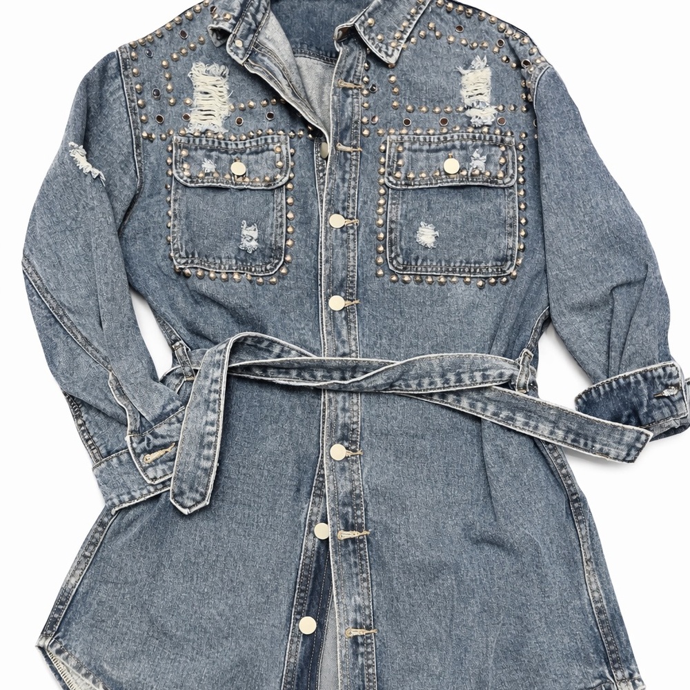 Studded Denim Belted Jacket